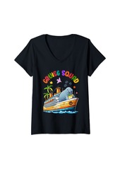 Sea Womens Cruise Squad Cute Manatee Drinking On Cruise Ship Colorful V-Neck T-Shirt
