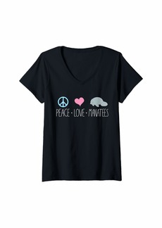 Womens Cute Manatee Design Peace Love Manatees Chubby Sea Cow Gift V-Neck T-Shirt