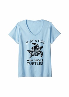 Womens Cute Sea Turtle Just A Girl Who Loves Turtles Fan Girls Gift V-Neck T-Shirt