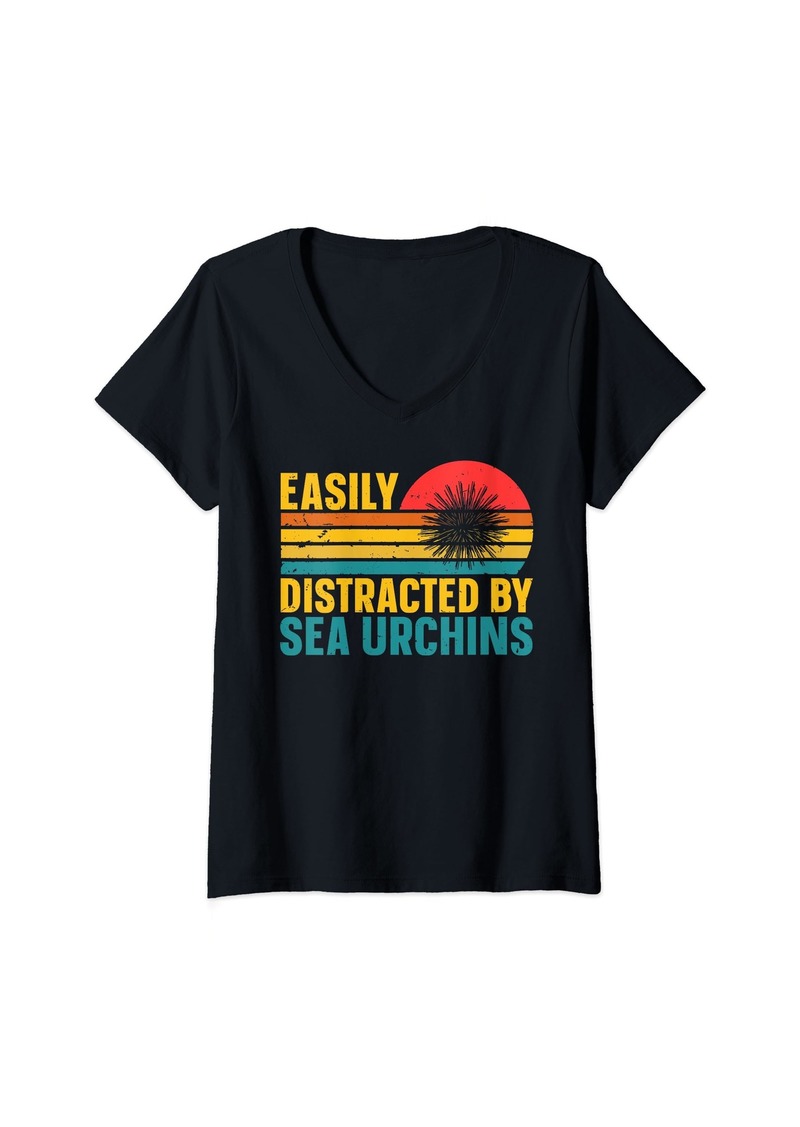 Womens Easily distracted by sea urchins Design for a Sea Urchin V-Neck T-Shirt