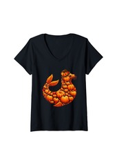 Womens Fall Leaves Pumpkins Sea Lion Cute Shape Thanksgiving Animal V-Neck T-Shirt