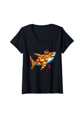 Sea Womens Fall Leaves Pumpkins Shark Cute Shape Thanksgiving Animal V-Neck T-Shirt