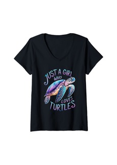 Womens Funny Just A Girl Who Loves Turtles Sea Ocean Turtle Lover V-Neck T-Shirt