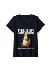Womens Funny Sea Otter Design For Men Women Kids River Otter Lovers V-Neck T-Shirt