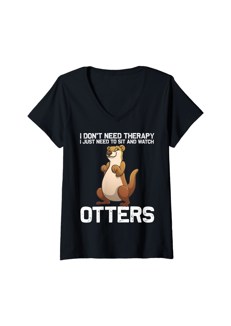 Womens Funny Sea Otter Design For Men Women Kids River Otter Lovers V-Neck T-Shirt