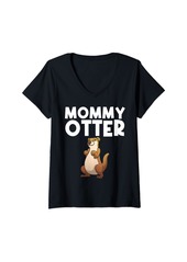 Womens Funny Sea Otter Design For Mom Grandma River Otter Lovers V-Neck T-Shirt