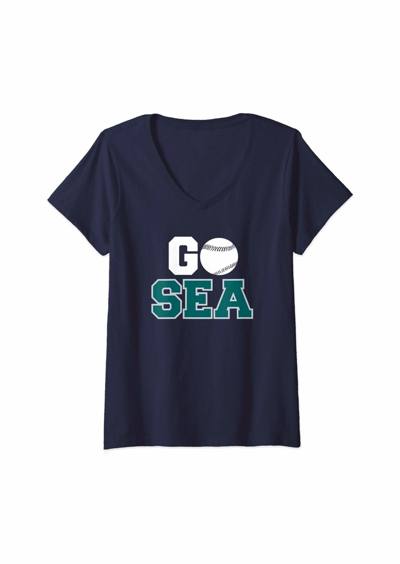 Womens Go Seattle Baseball Hometown Baseball Fan Gift V-Neck T-Shirt