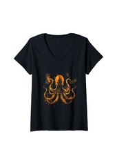 Sea Womens Golden kraken an octopus with giant squid tentacles Tattoo V-Neck T-Shirt