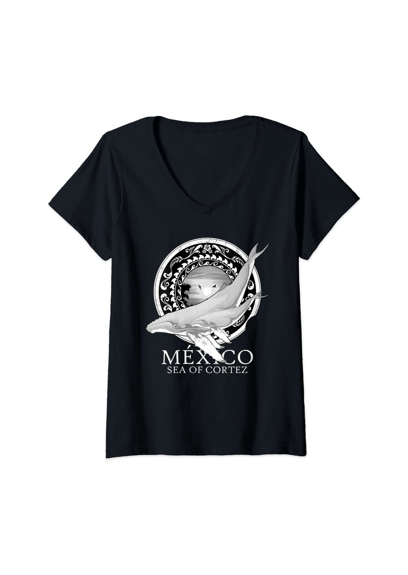 Womens Humpback Whales Sea of Cortez Mexico V-Neck T-Shirt