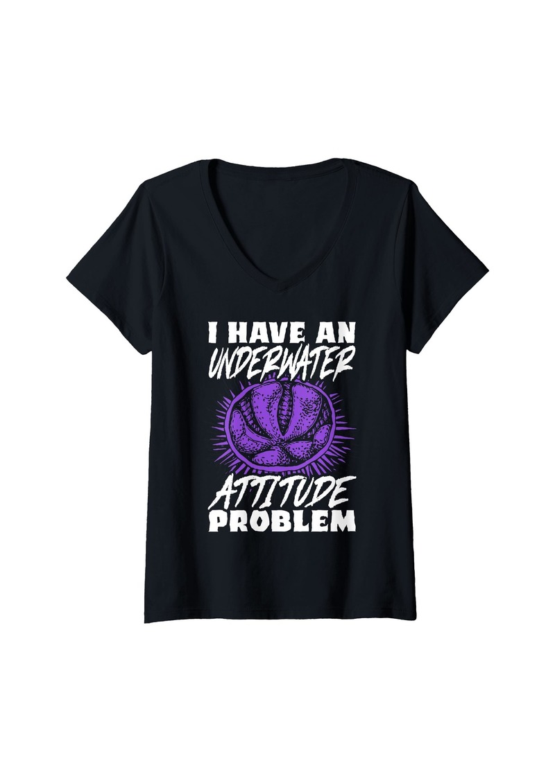 Sea Womens I Have An Underwater Attitude Problem Marine Biology V-Neck T-Shirt