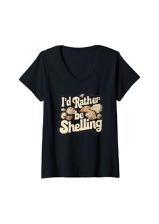 Sea Womens Id Rather Be Shelling V-Neck T-Shirt