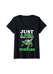 Womens Just A Girl Who Loves Turtles Sea Ocean Turtle Watercolor V-Neck T-Shirt