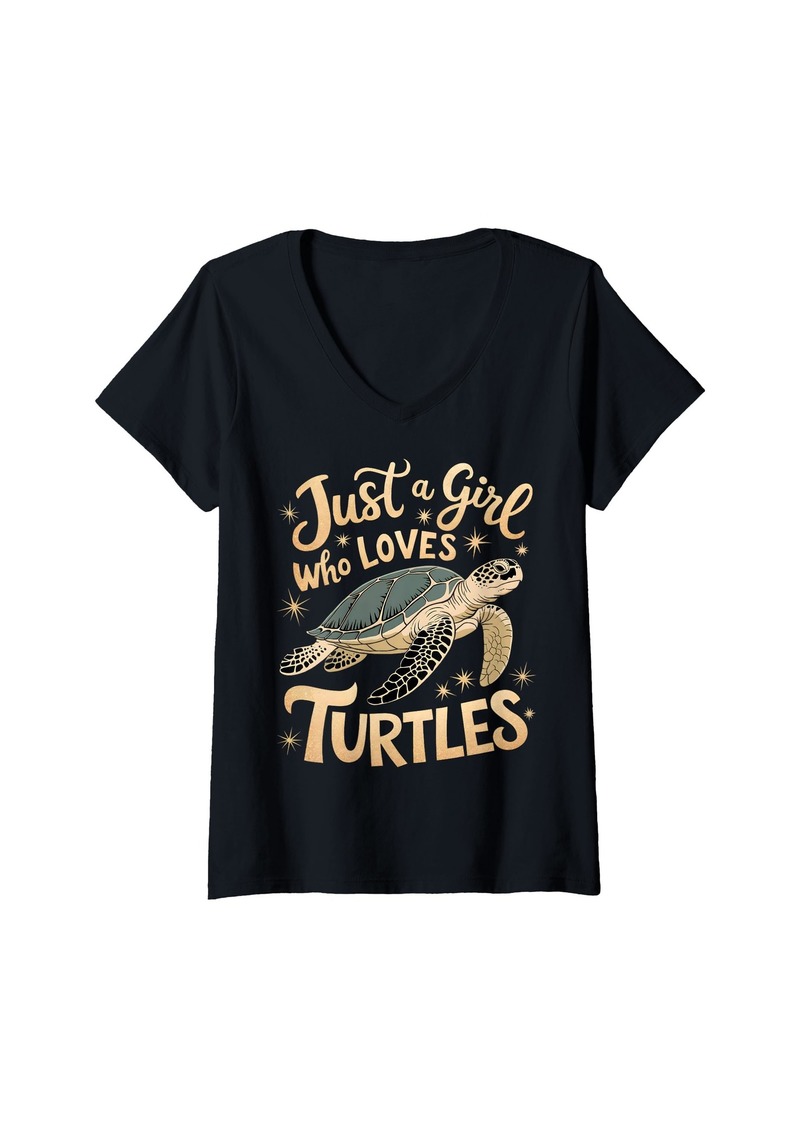 Womens Just a Girl Who Loves Turtles Sea Turtle Girls Women V-Neck T-Shirt