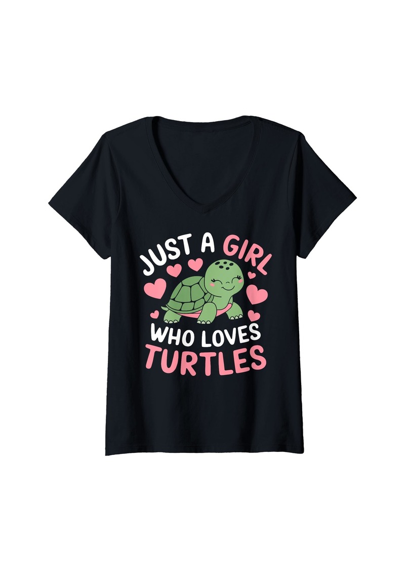 Womens Just a Girl Who Loves Turtles Sea Turtle Girls Women V-Neck T-Shirt