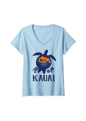 Womens Kauai Hawaii Sea Turtle Vacation Souvenir Holiday Family V-Neck T-Shirt