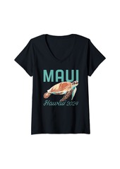 Sea Womens Maui Hawaii Summer Vacation Family Beach Trip Turtle 2024 V-Neck T-Shirt