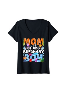 Womens Mom Under Sea Birthday Party Boys Ocean Sea Animals Themed V-Neck T-Shirt