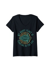 Womens My Happy Place Is Floating In The Sea | Sea Turtle V-Neck T-Shirt