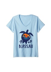 Womens Nassau Bahamas Sea Turtle Vacation Souvenir Holiday Family V-Neck T-Shirt