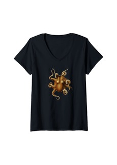 Womens Octopus Undersea Creature V-Neck T-Shirt