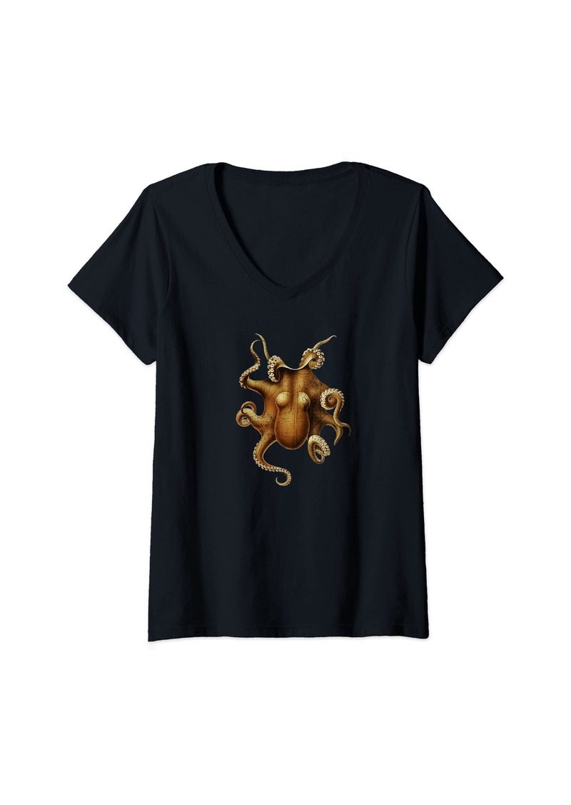 Womens Octopus Undersea Creature V-Neck T-Shirt