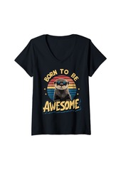 Womens Otter Born To Be Awesome Seaotter Retro Vintage V-Neck T-Shirt
