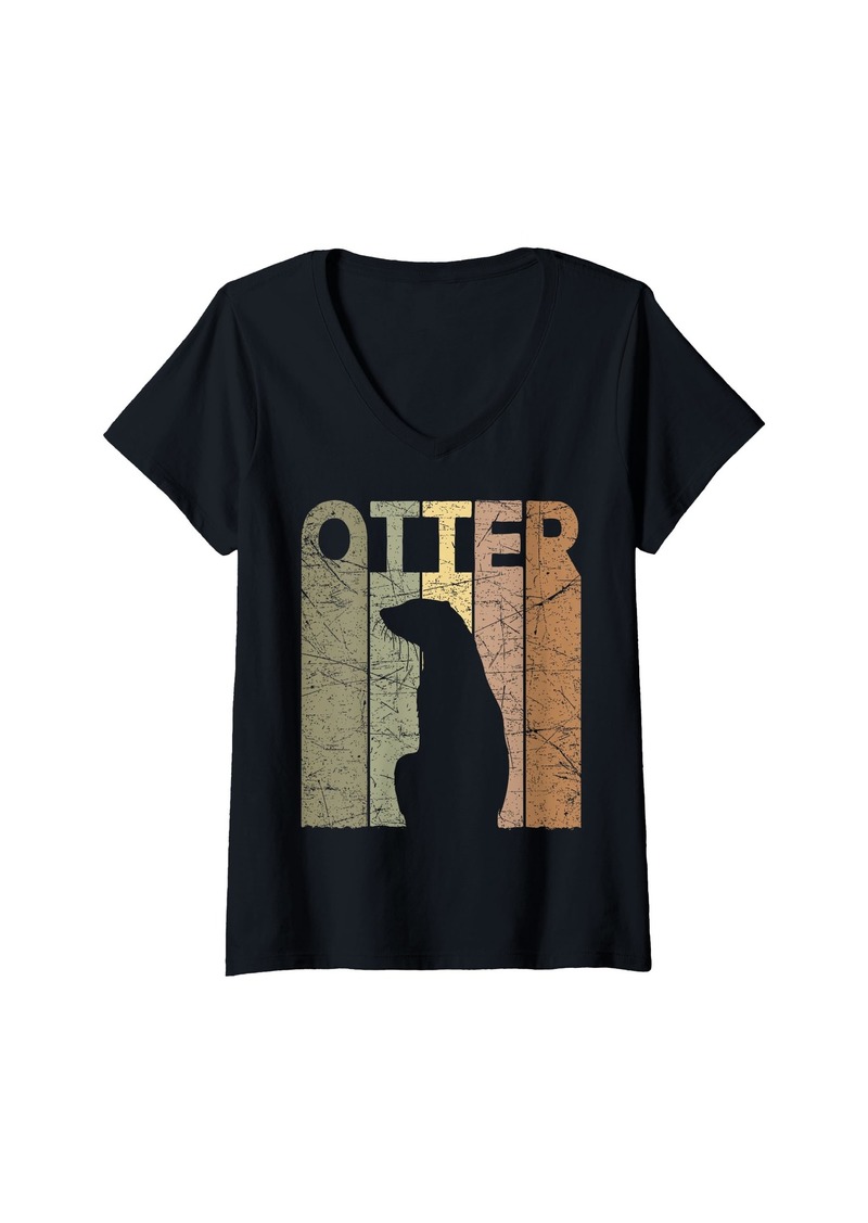 Womens Otter Vintage Otter Lover Retro Sea Otter V-Neck T-Shirt