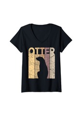 Womens Otter Vintage Otter Lover Retro Sea Otter V-Neck T-Shirt