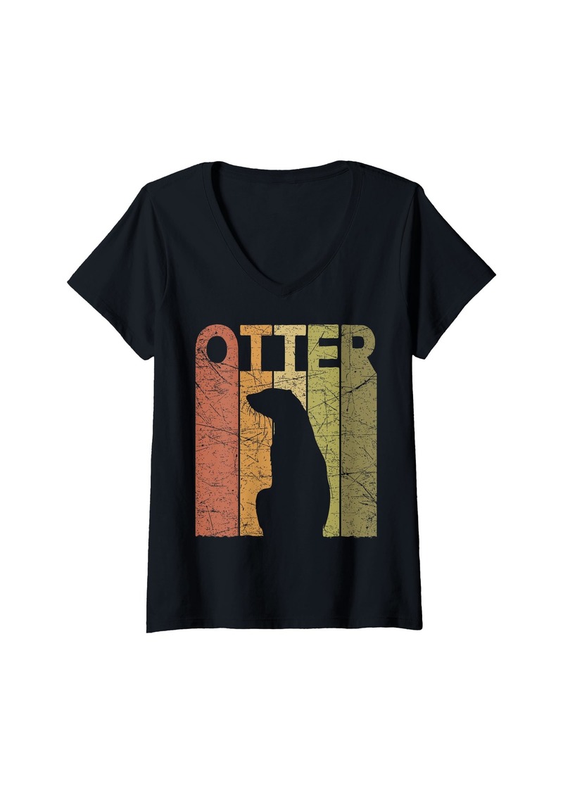 Womens Otter Vintage Otter Lover Retro Sea Otter V-Neck T-Shirt