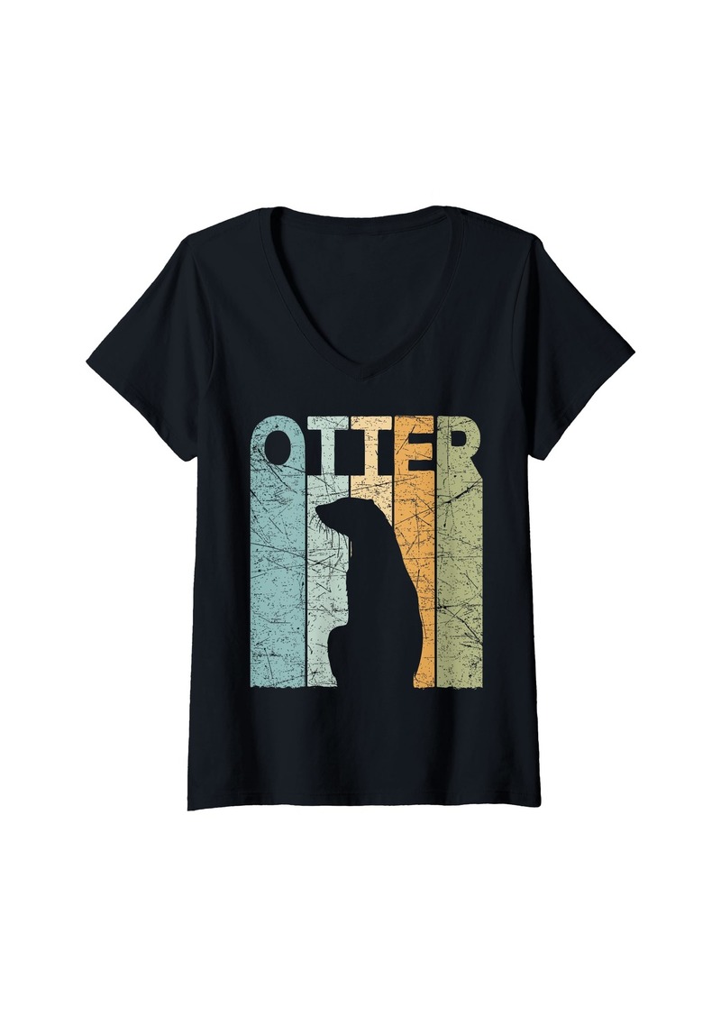 Womens Otter Vintage Otter Lover Retro Sea Otter V-Neck T-Shirt