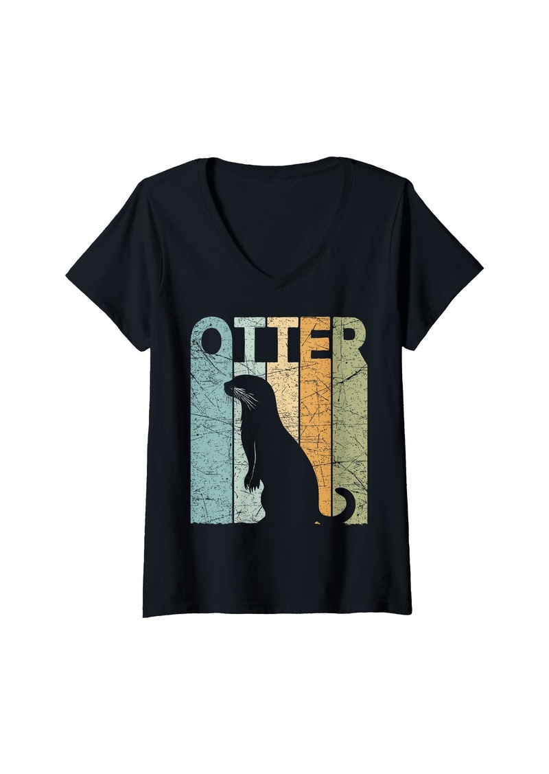 Womens Otter Vintage Otter Lover Retro Sea Otter V-Neck T-Shirt