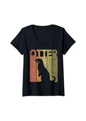 Womens Otter Vintage Otter Lover Retro Sea Otter V-Neck T-Shirt