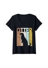 Womens Otter Vintage Otter Lover Retro Sea Otter V-Neck T-Shirt