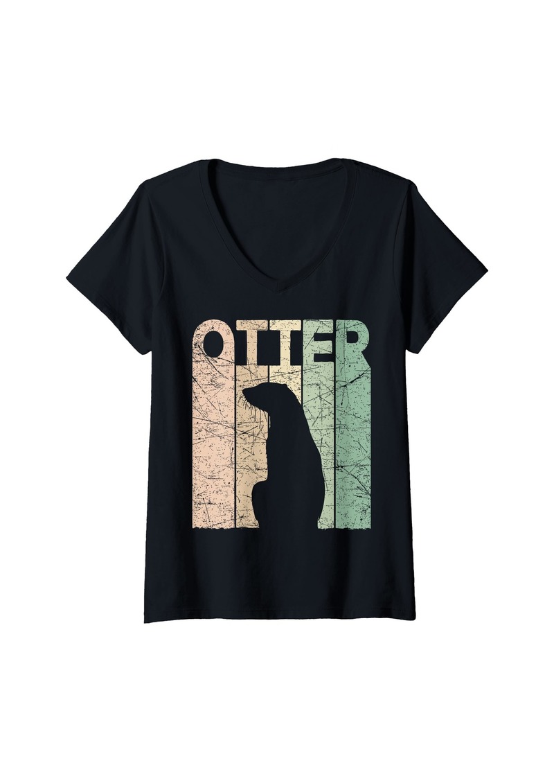 Womens Otter Vintage Otter Lover Retro Sea Otter V-Neck T-Shirt