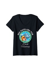 Womens SEA DAYS ARE FOR DUCK HUNTING CRUISING DUCKS DUCK CRUISE V-Neck T-Shirt