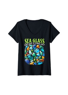 Womens Sea Glass Collector Beachcombing Beachcomber V-Neck T-Shirt
