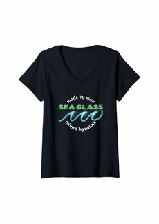 Womens Sea Glass Quote Made By Man Refined By Nature V-Neck T-Shirt