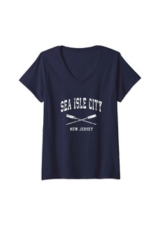 Womens Sea Isle City New Jersey Vintage Nautical Crossed Oars V-Neck T-Shirt