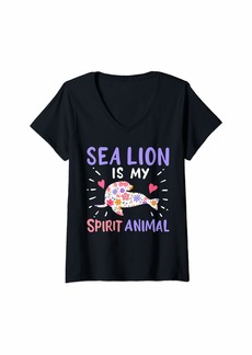 Womens Sea Lion Spirit Animal V-Neck T-Shirt