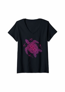 Womens Sea Turtle Tribal Hawaiian Hawaii Turtles Lover Gift V-Neck T-Shirt
