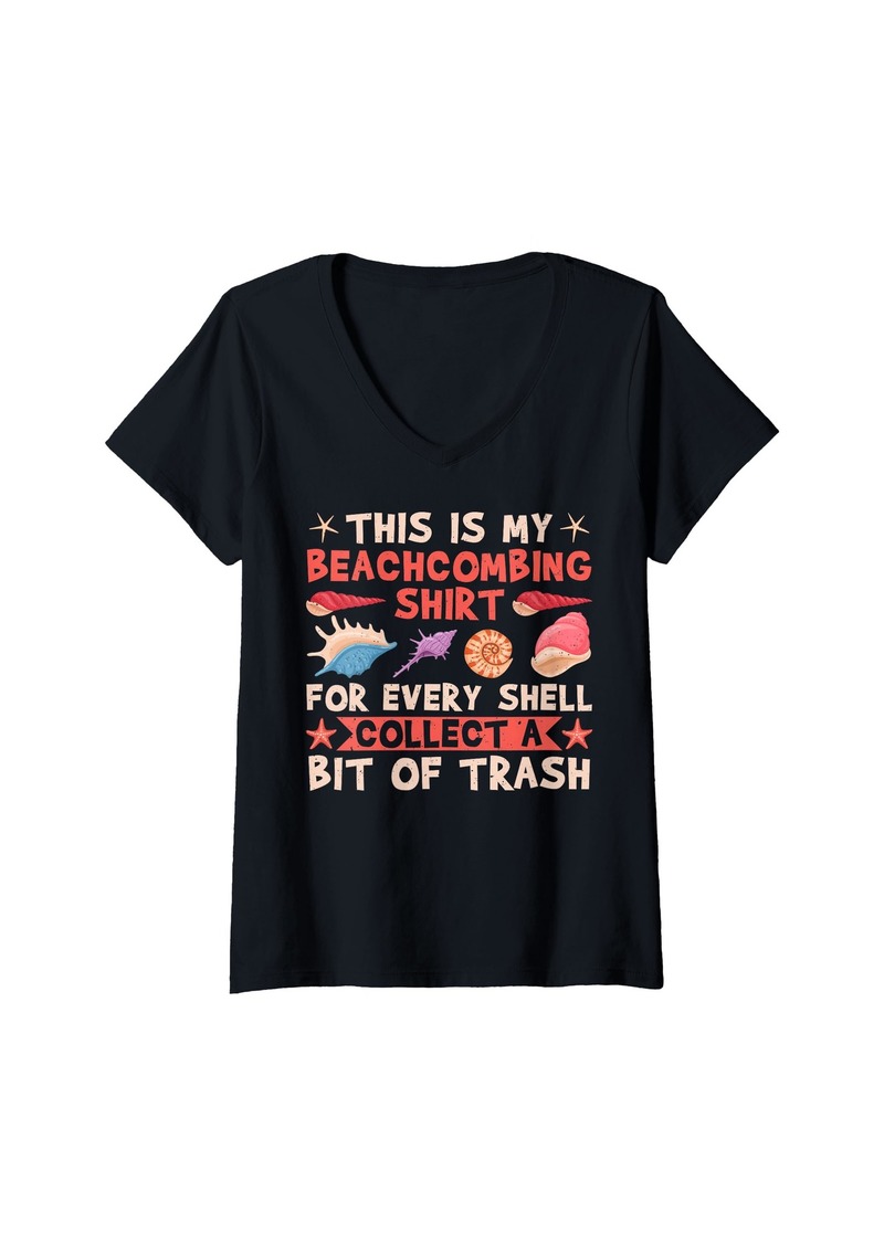 Womens Seashell Collecting Saving Beach - This Is My Beachcombing V-Neck T-Shirt