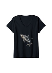 Sea Womens Shark Musical Notes Marine life Ocean predator V-Neck T-Shirt