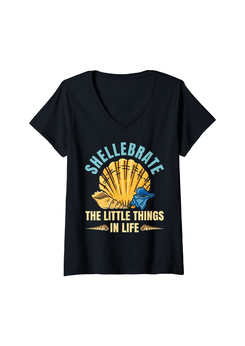 Sea Womens Shellebrate The Little Things In Life - Shell Collecting V-Neck T-Shirt