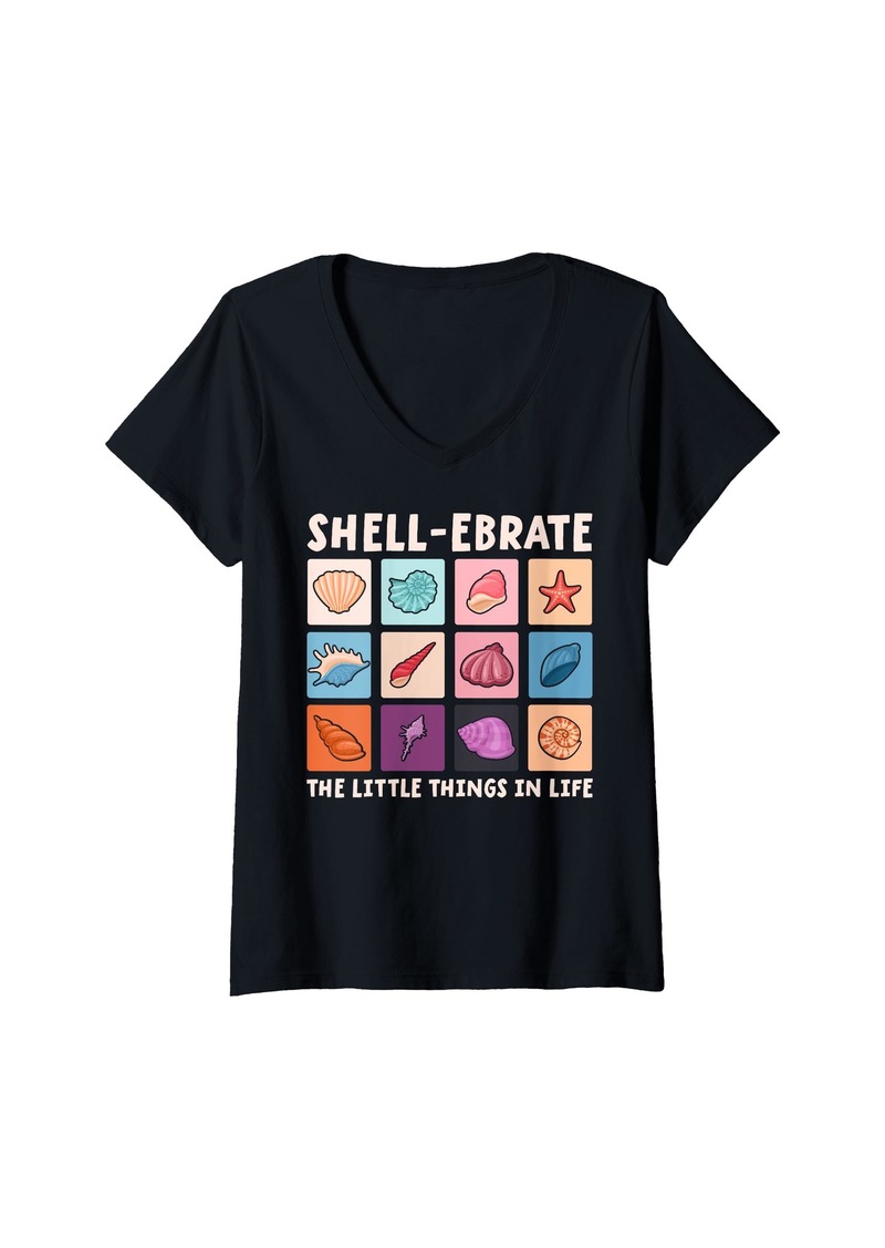 Sea Womens Shellebrate The Little Things In Life - Shell Collecting V-Neck T-Shirt