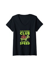 Sea Womens Slow Runners Club Turtle Tortoise Kawaii Running V-Neck T-Shirt