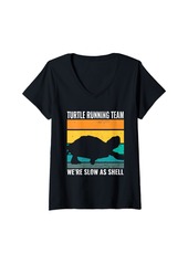 Sea Womens Turtle Running Team We're Slow As Shell Funny Marathon V-Neck T-Shirt
