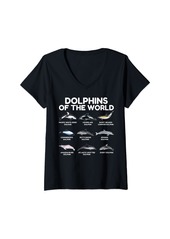 Womens Types Of Dolphins Of The World Dolphin Sea Animal Lover V-Neck T-Shirt
