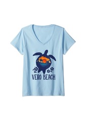 Womens Vero Beach Florida Sea Turtle Vacation Souvenir Holiday V-Neck T-Shirt