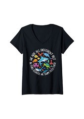 Sea Womens We Are Different But In This School We Swim Together Teacher V-Neck T-Shirt
