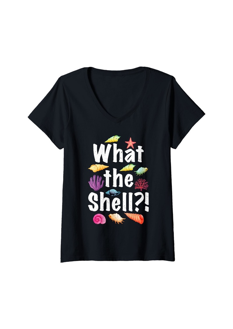 Womens What The Shell?! - Funny Shell Collecting Seashell V-Neck T-Shirt